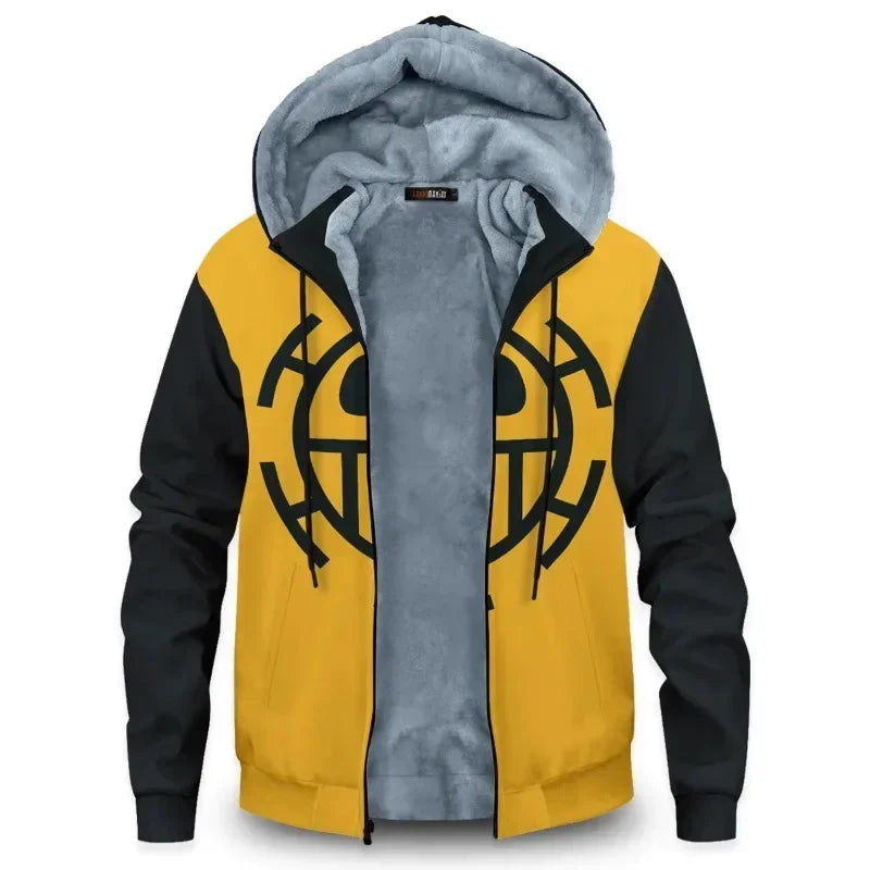 ONE PIECE Zoro Luffy Men Hoodies Anime Printed Hooded Sweatshirts Y2K Streetwear Hip Hop Thickened Zipper Up Loose Jacket Coats