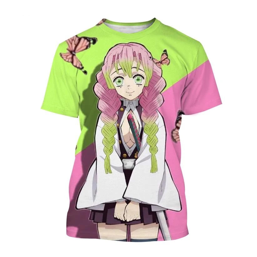 Summer Anime Demon Slayer Kimetsu no Yaiba Kamado Nezuko Kochou Shinobu Cosplay 3D Print Fashion T-Shirt Cartoon Short Sleeve